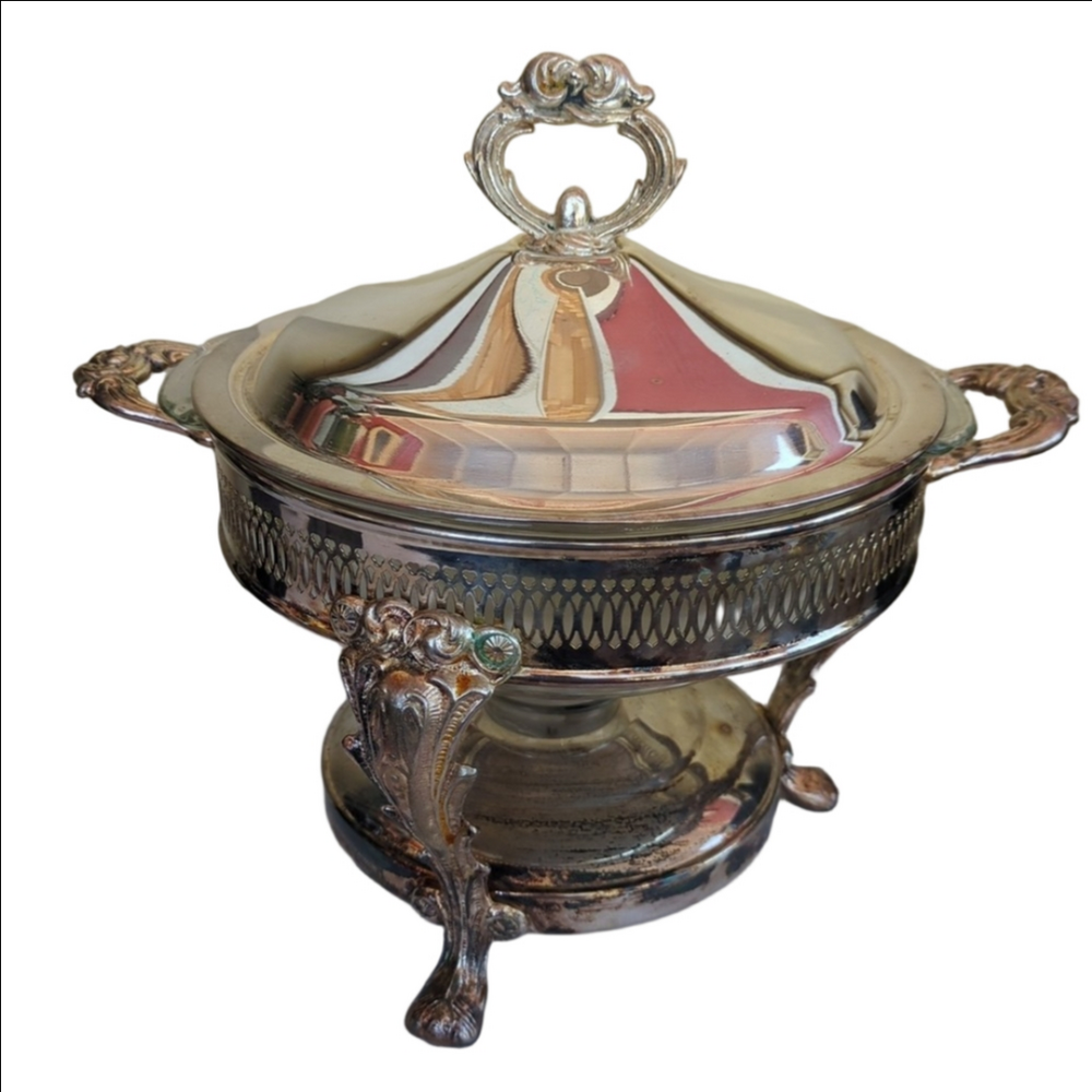Vintage Silver Plated Leonard Food Warmer w/ Lid, Glass Bowl Insert #5516
